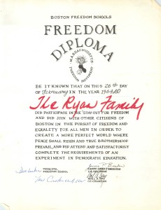 Diploma for a family participating in the second Freedom Stay-Out Day in February 1964. 