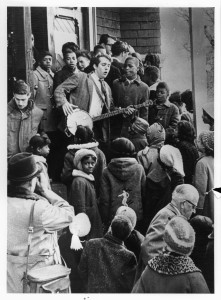 Students, parents, and teachers on the steps of the St. Marks Freedom School on February 26, 1964.